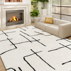 Modern Fluffy Area Rug, Geometric Pattern Washable Rug