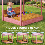 Kids Outdoor Sand Pit with Foldable Bench Seats, Flamingos Print Canopy