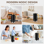 Black Stainless Steel Cordless Electric Kettle with Wood Effect Handle