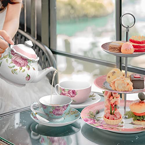 Tea Cup and Saucer Set 2 - Afternoon Tea Set - Vintage Flora Gift Box (Turquoise)