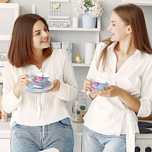 Tea Cup and Saucer Set 2 - Afternoon Tea Set - Vintage Flora Gift Box (Blue)