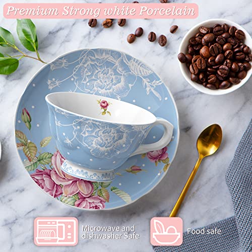 Tea Cup and Saucer Set 2 - Afternoon Tea Set - Vintage Flora Gift Box (Blue)