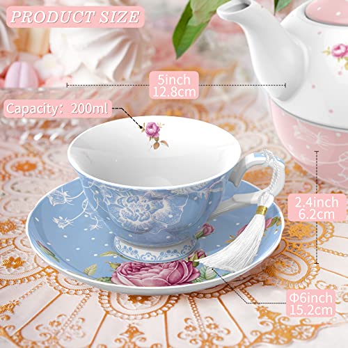 Tea Cup and Saucer Set 2 - Afternoon Tea Set - Vintage Flora Gift Box (Blue)