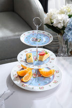 Full Porcelain Gift Set - 3 Tier Cake Stand, Teapot, Milk Jug, 2 Cups 2 Saucers  - Chic Vintage Floral - Gift Box (Blue Rose)