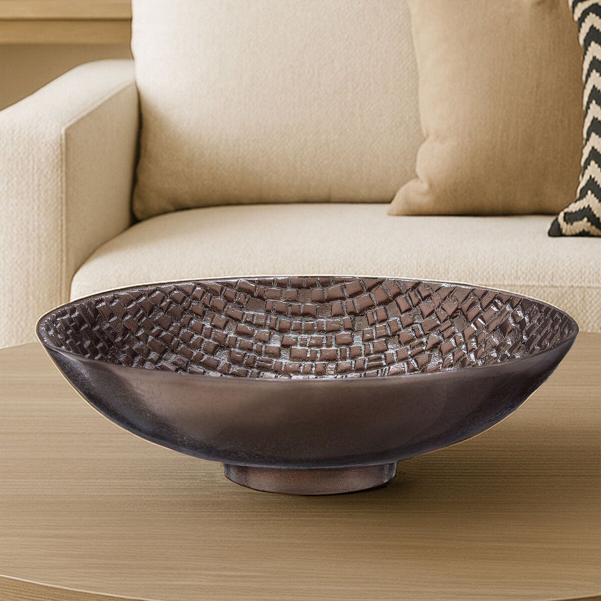 Pewter Decorative Bowl with Raised Tile Texture