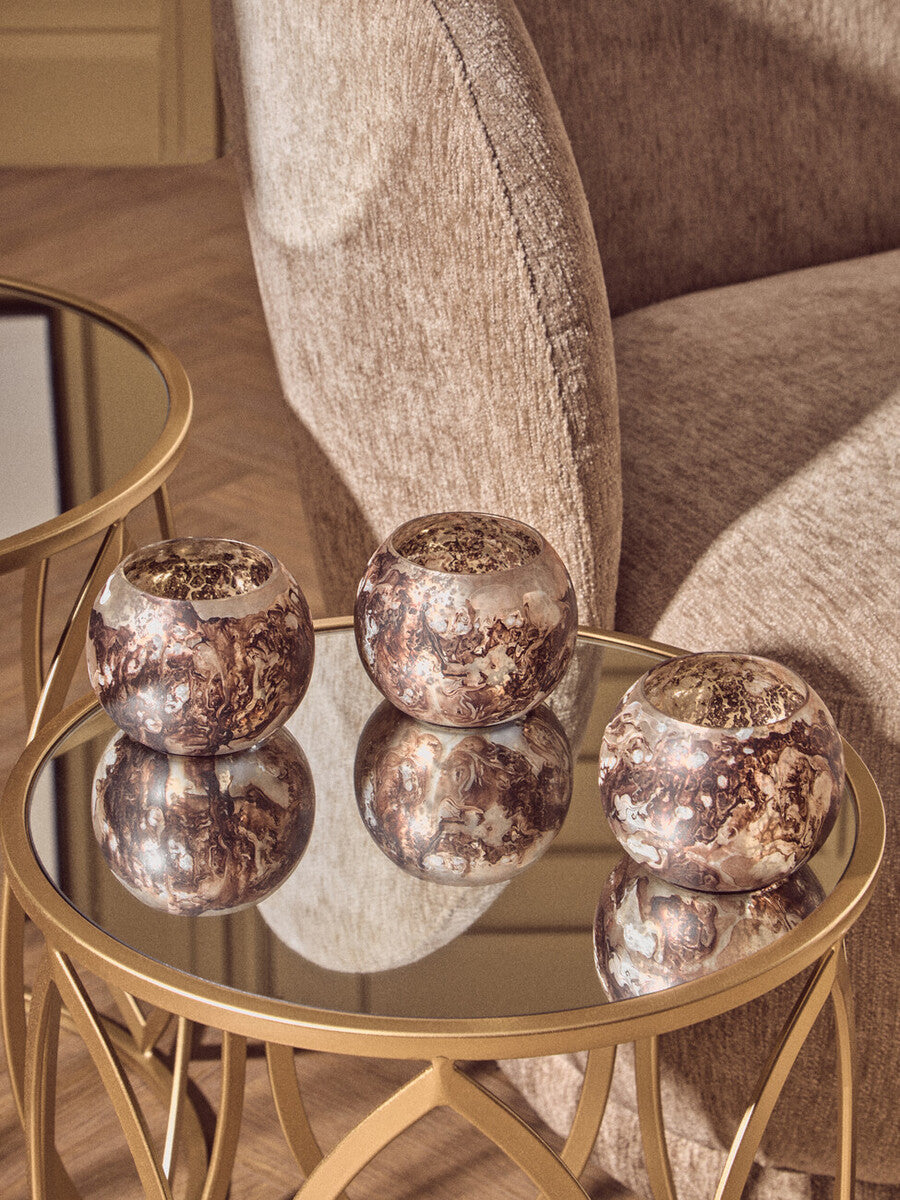 Brown Marble Effect Tealight Holders - Set of 3