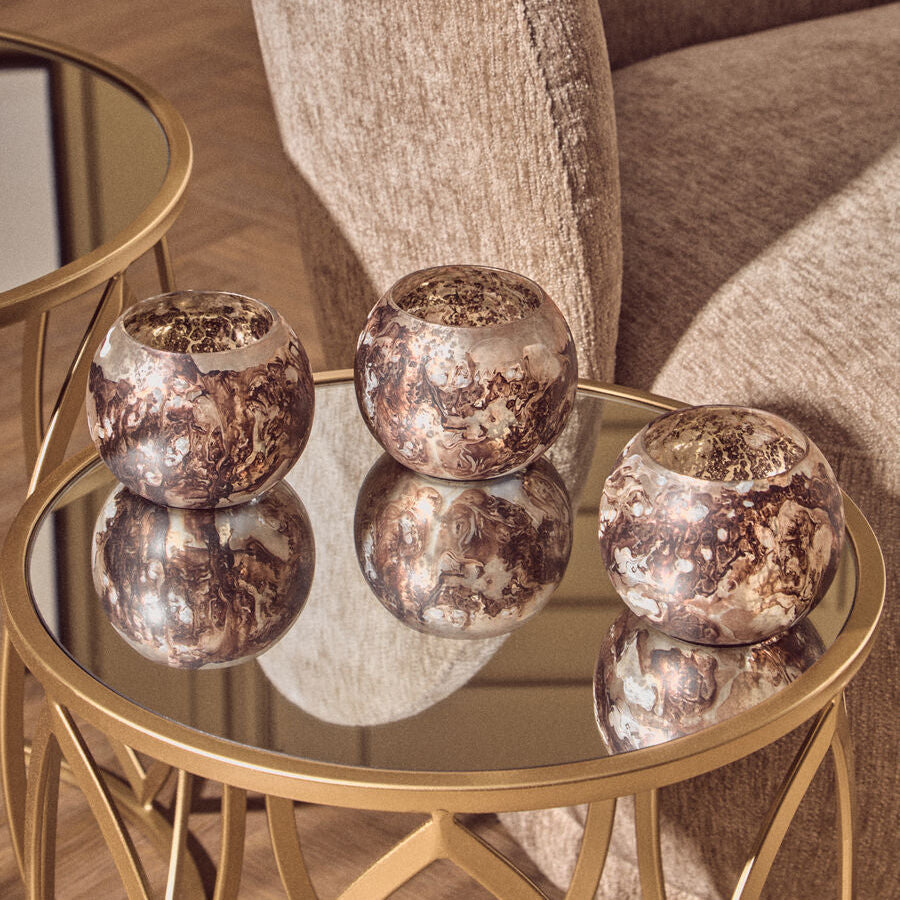 Brown Marble Effect Tealight Holders - Set of 3