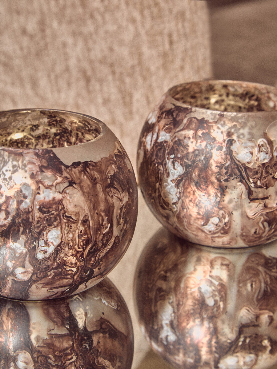 Brown Marble Effect Tealight Holders - Set of 3