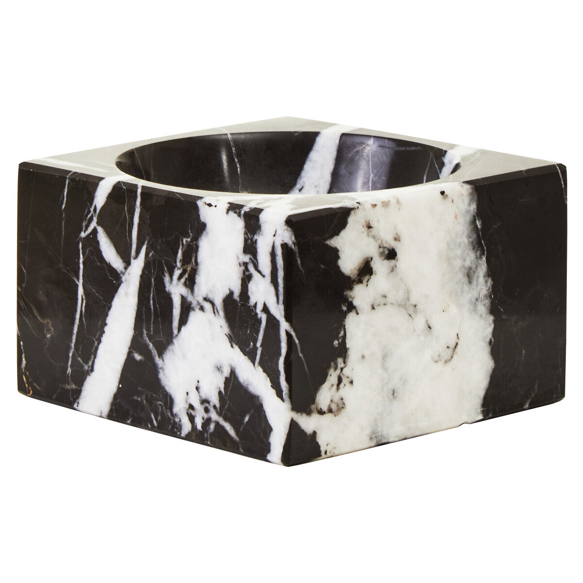 Square Black Marble Decorative Bowl with White Veining
