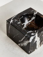 Square Black Marble Decorative Bowl with White Veining