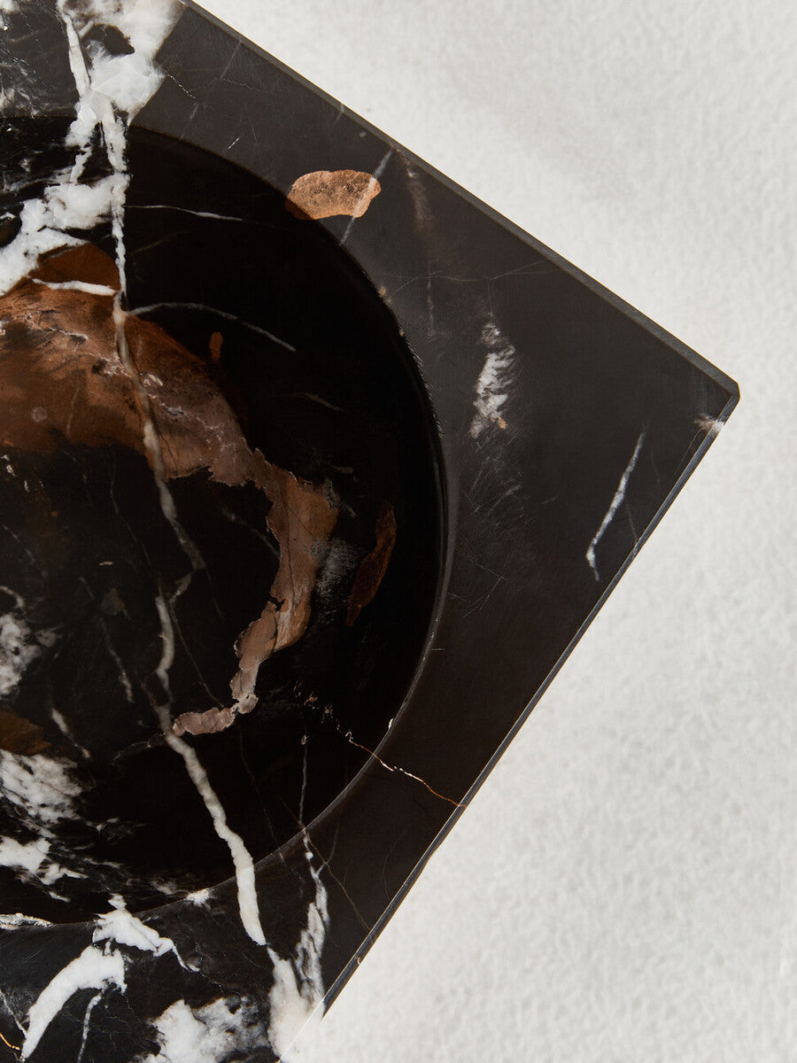 Square Black Marble Decorative Bowl with White Veining