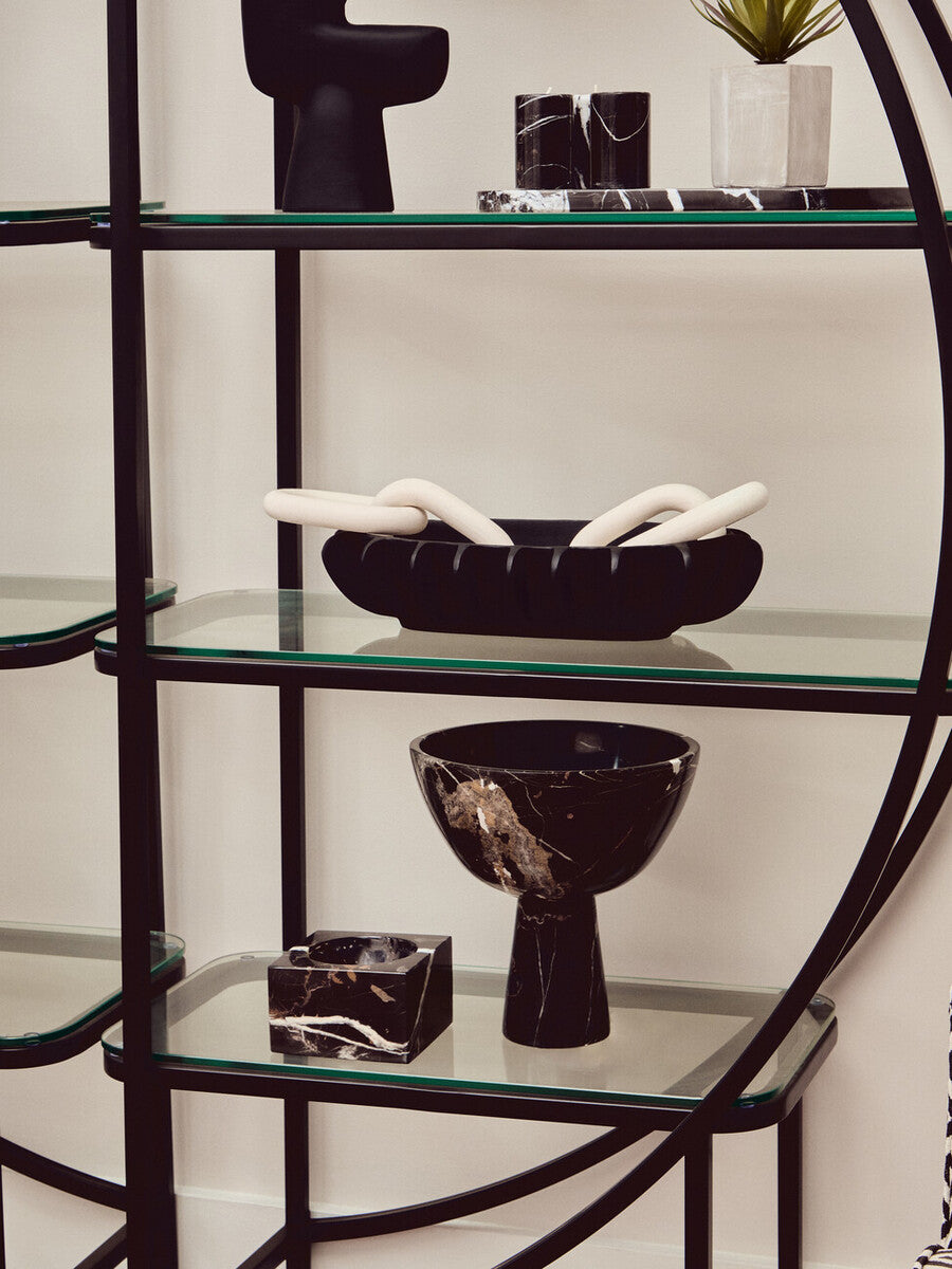 Square Black Marble Decorative Bowl with White Veining