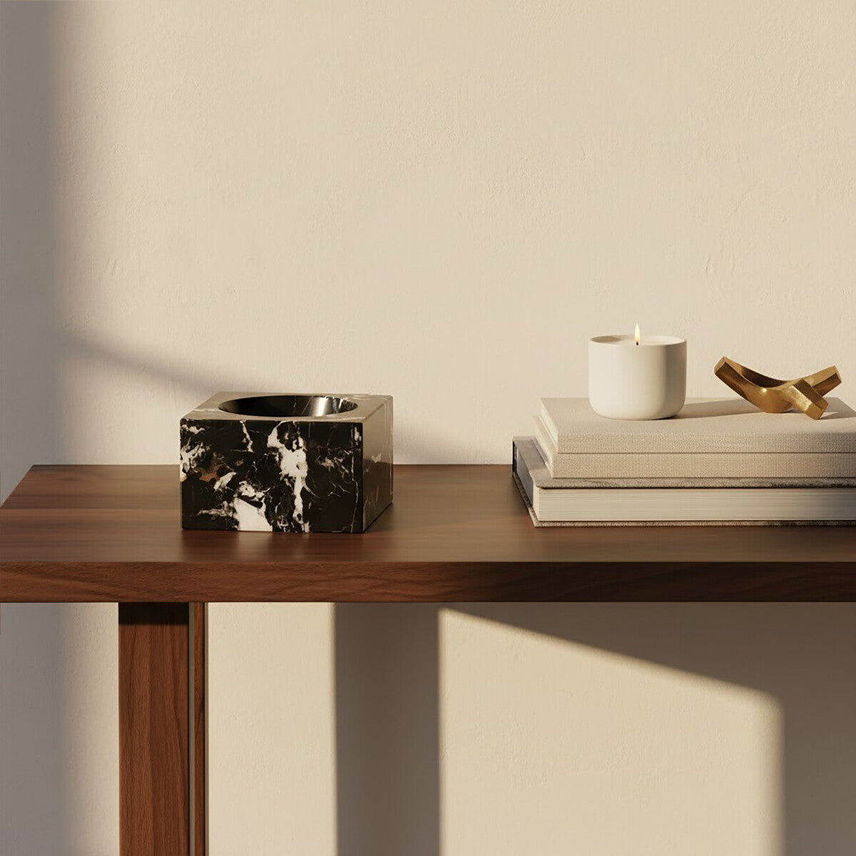 Square Black Marble Decorative Bowl with White Veining