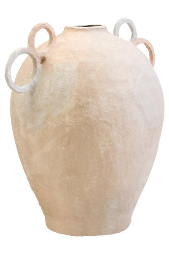 Large Cotton Mâché Vase with Decorative Handles