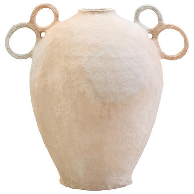 Large Cotton Mâché Vase with Decorative Handles