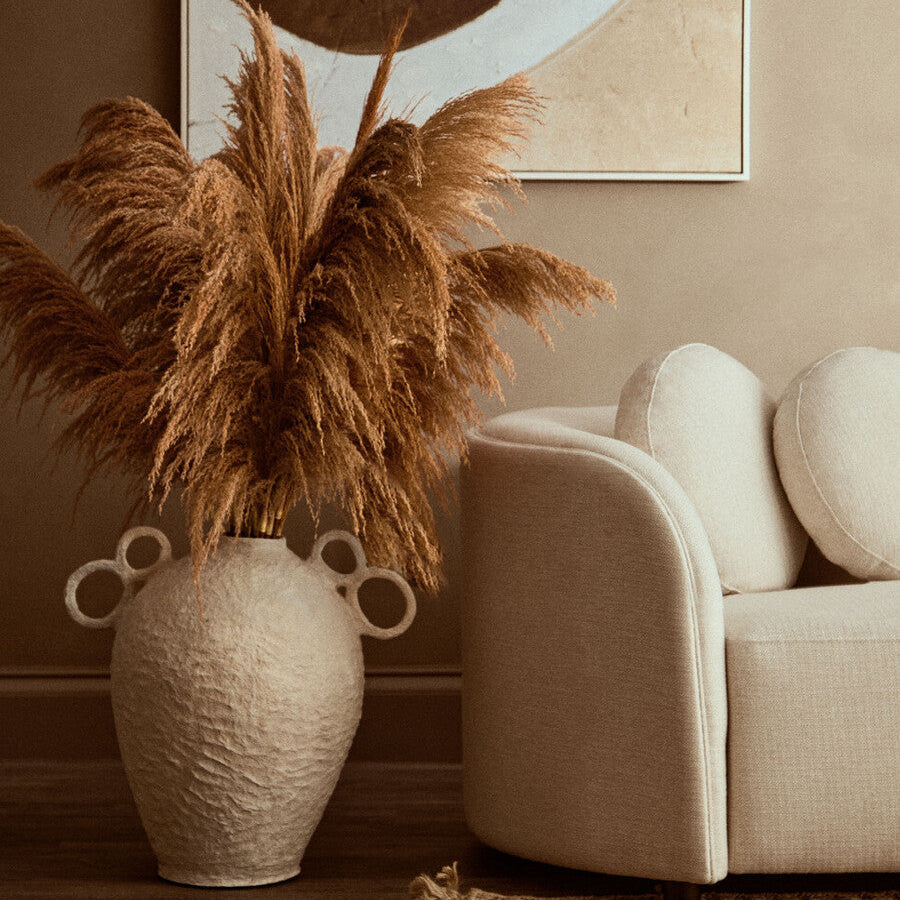 Large Cotton Mâché Vase with Decorative Handles