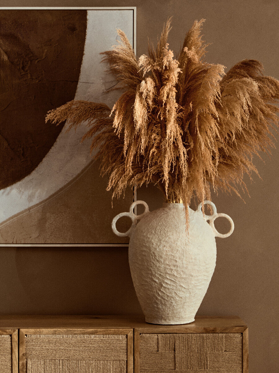 Large Cotton Mâché Vase with Decorative Handles