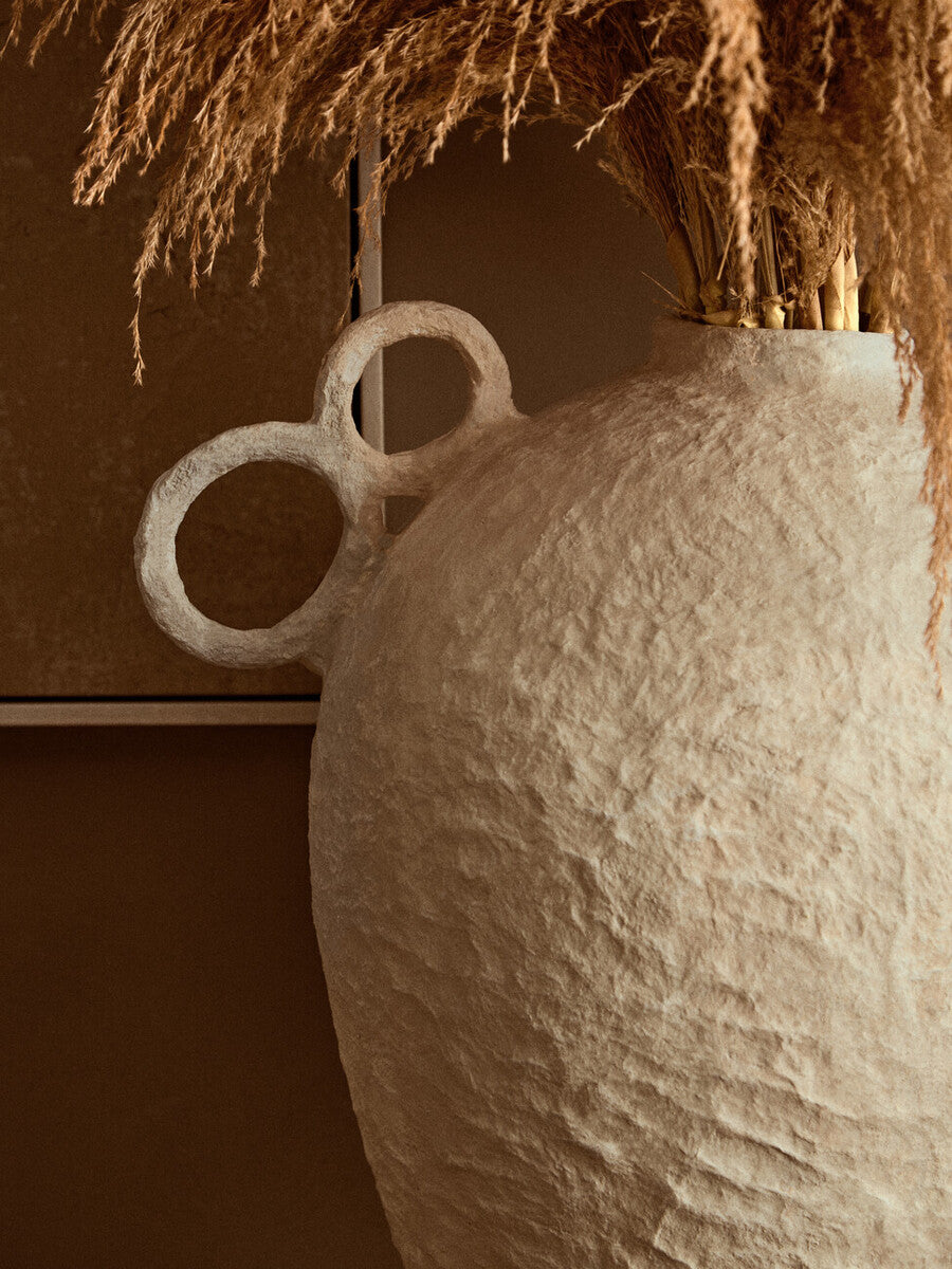 Large Cotton Mâché Vase with Decorative Handles