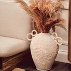 Large Cotton Mâché Vase with Decorative Handles