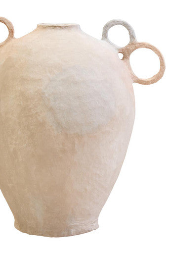 Large Cotton Mâché Vase with Decorative Handles