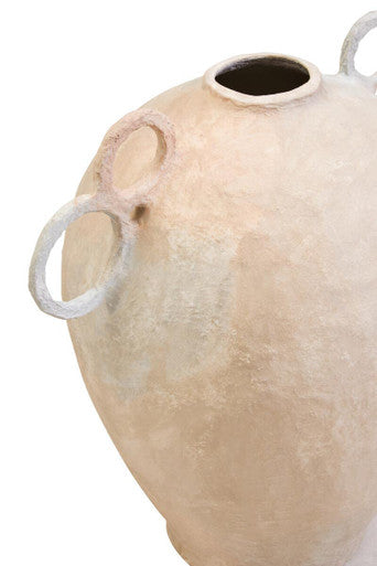 Large Cotton Mâché Vase with Decorative Handles