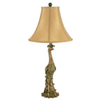 Peacock Sculptural Bronze Table Lamp with Silk Shade