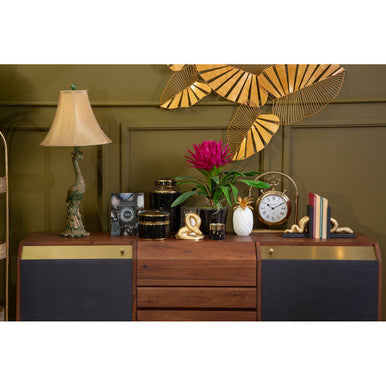 Peacock Sculptural Bronze Table Lamp with Silk Shade