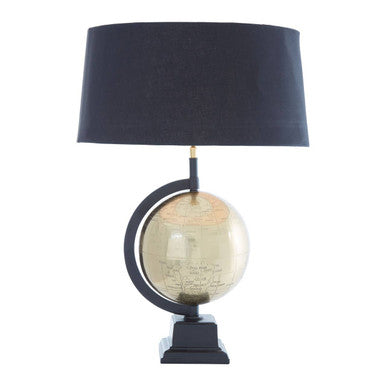 Churchill Globe Antique Brass Table Lamp with Black Shade
