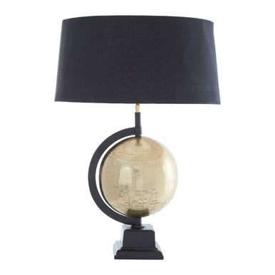 Churchill Globe Antique Brass Table Lamp with Black Shade
