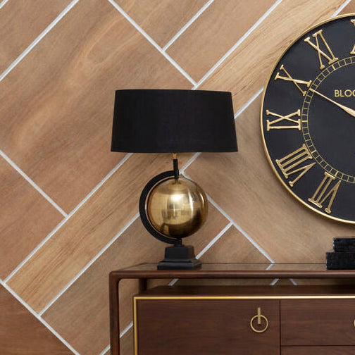 Churchill Globe Antique Brass Table Lamp with Black Shade