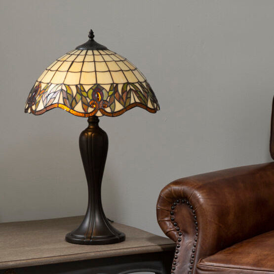 Wisteria Tiffany Stained Glass Table Lamp with Bronze Base