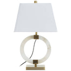 Circular Marble Ring Table Lamp with Ivory Shade