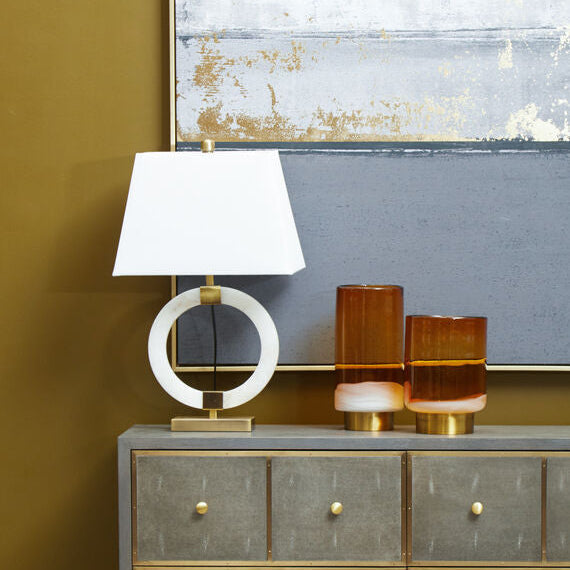 Circular Marble Ring Table Lamp with Ivory Shade