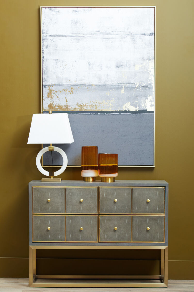 Circular Marble Ring Table Lamp with Ivory Shade