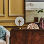 White Marble Disc Table Lamp with Gold Finish Base