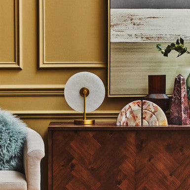 White Marble Disc Table Lamp with Gold Finish Base