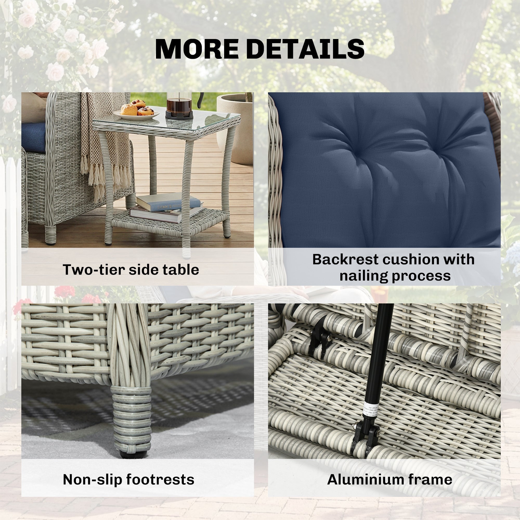 5 Piece Rattan Garden Furniture Set, Reclining Chair Set of 2 with Footstool