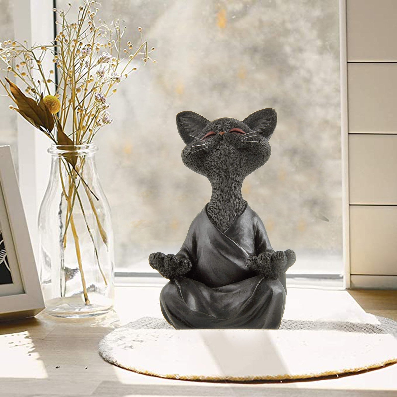 Buddha Cat Figurine, Collectible Happy Cat Decor, Meditation Yoga