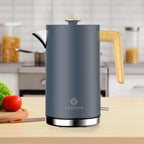 Grey Stainless Steel Cordless Electric Kettle with Wood Effect Handle