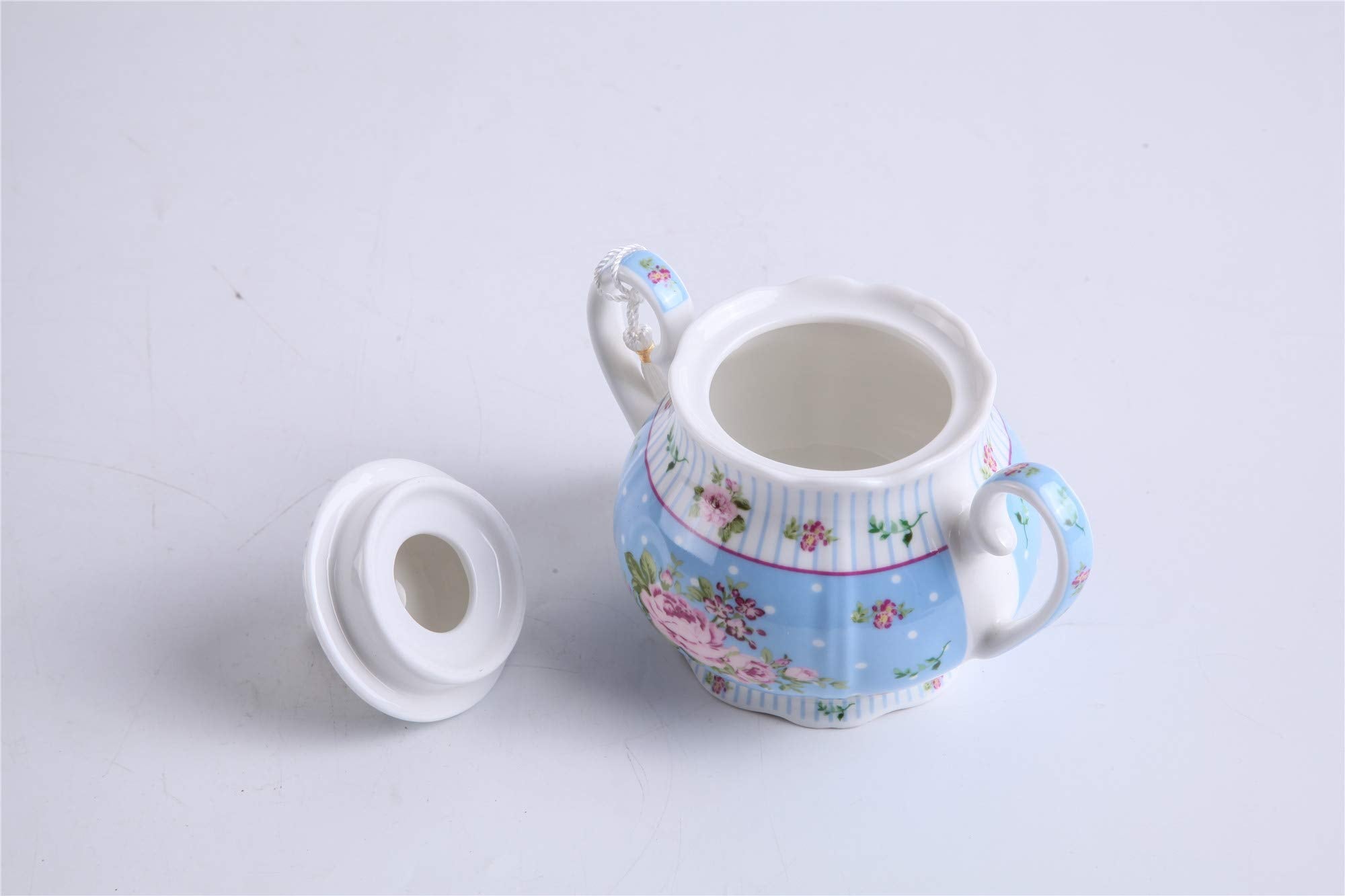 Porcelain Gift Set - Teapot, Sugar Bowl, Cream Milk Jug - Chic Vintage Floral - Gift Box (Blue Rose)