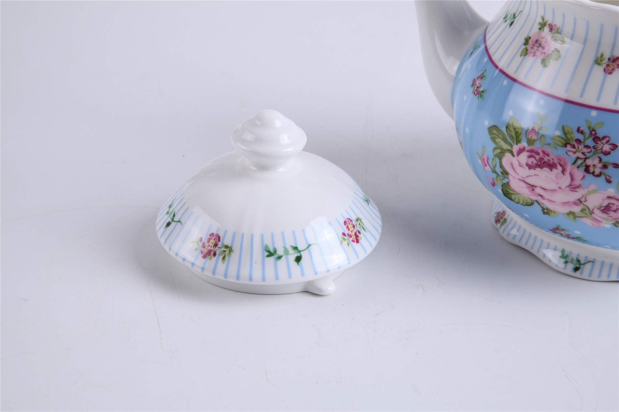 Porcelain Gift Set - Teapot, Sugar Bowl, Cream Milk Jug - Chic Vintage Floral - Gift Box (Blue Rose)