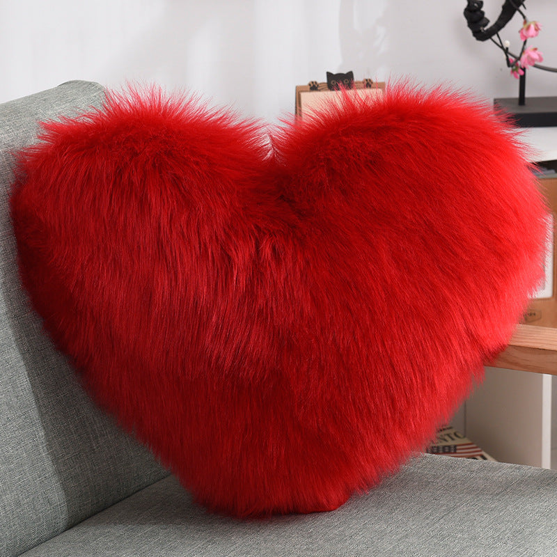 Heart Shape Plush Fluffy Shaggy Cushion