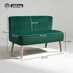Loveseat 2 Seater Sofa Upholstered with Thick Padded Seat and Rubber Wood Legs, Dark Green