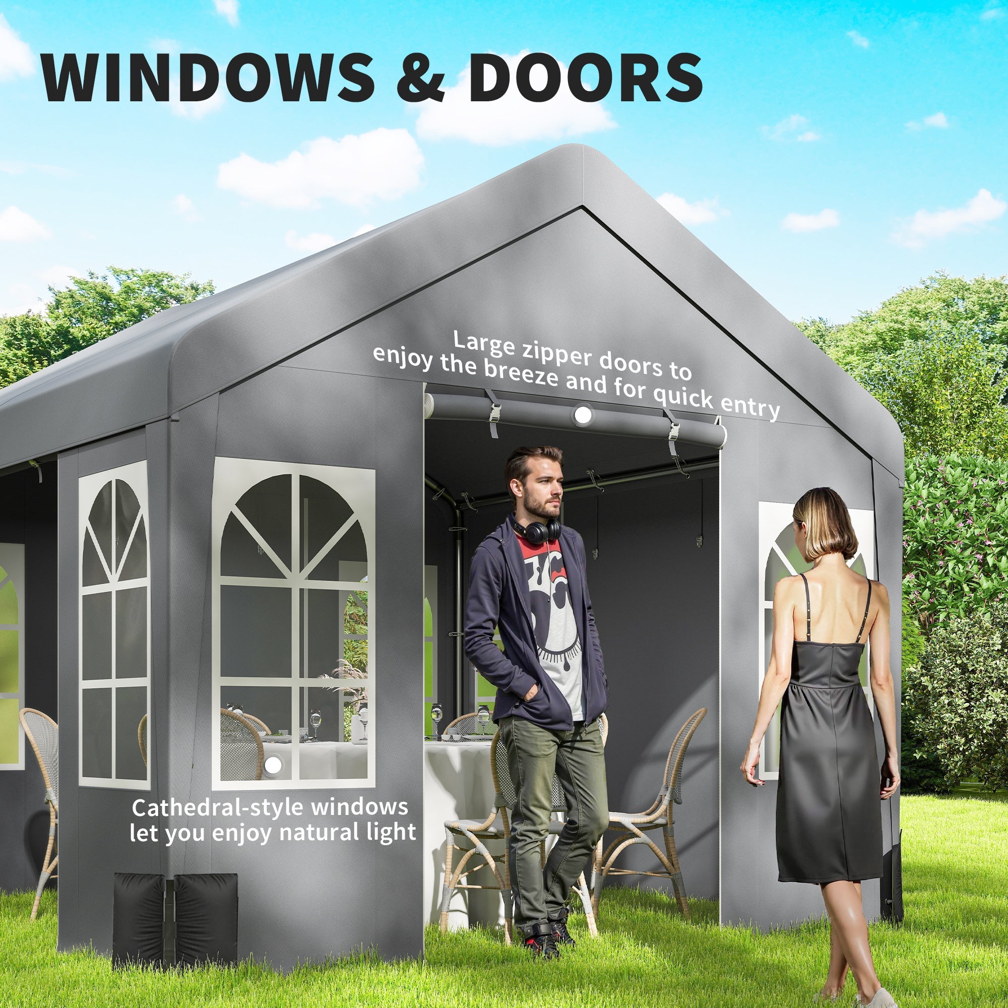 3 x 3 m Party Tent with Removable Sidewalls, 4 Zipped Doors | UV30+