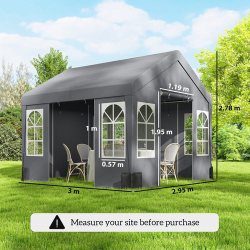 3 x 3 m Party Tent with Removable Sidewalls, 4 Zipped Doors | UV30+