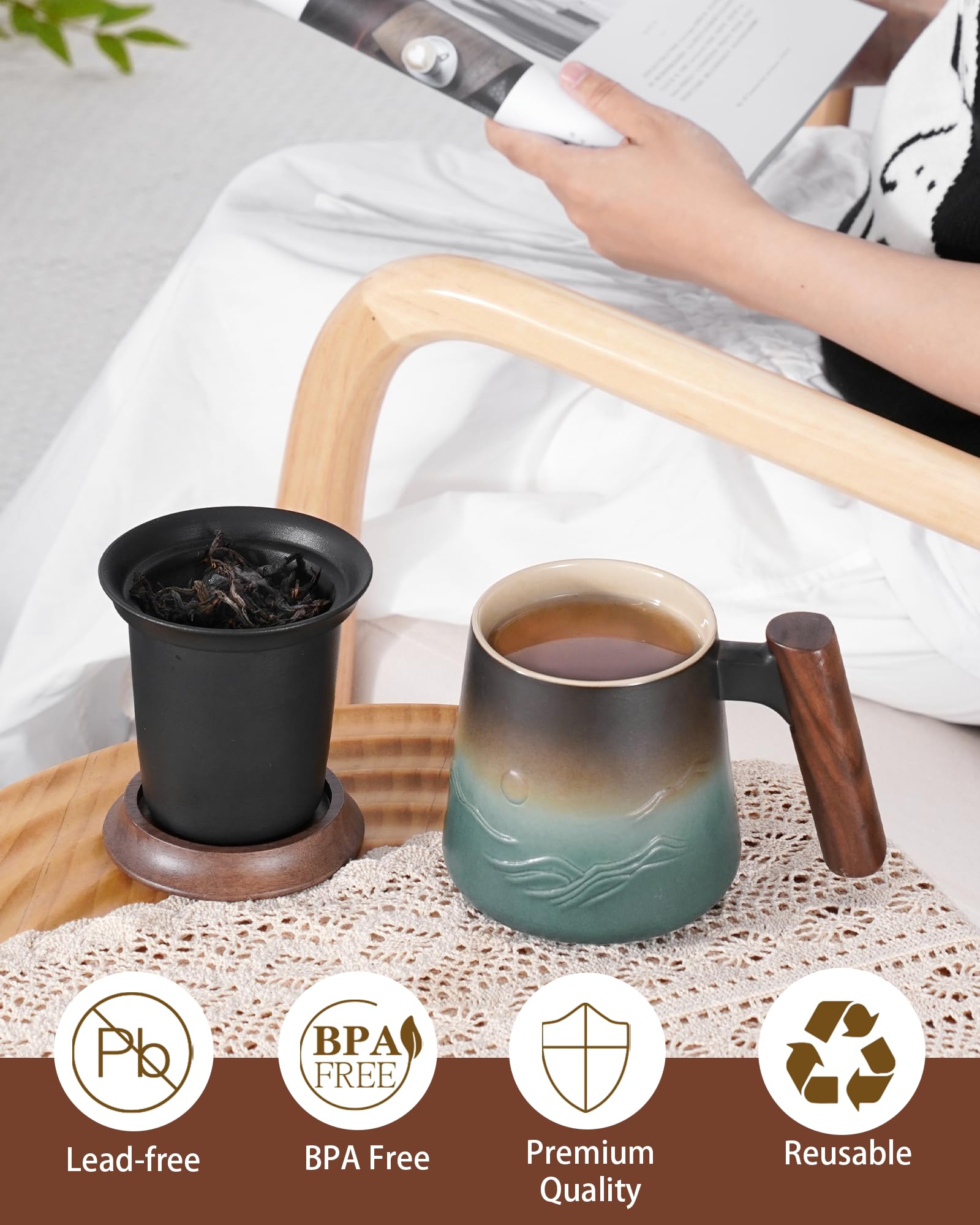 Ceramic Tea Mug with Infuser and Lid for Loose Leaf Tea Diffusers