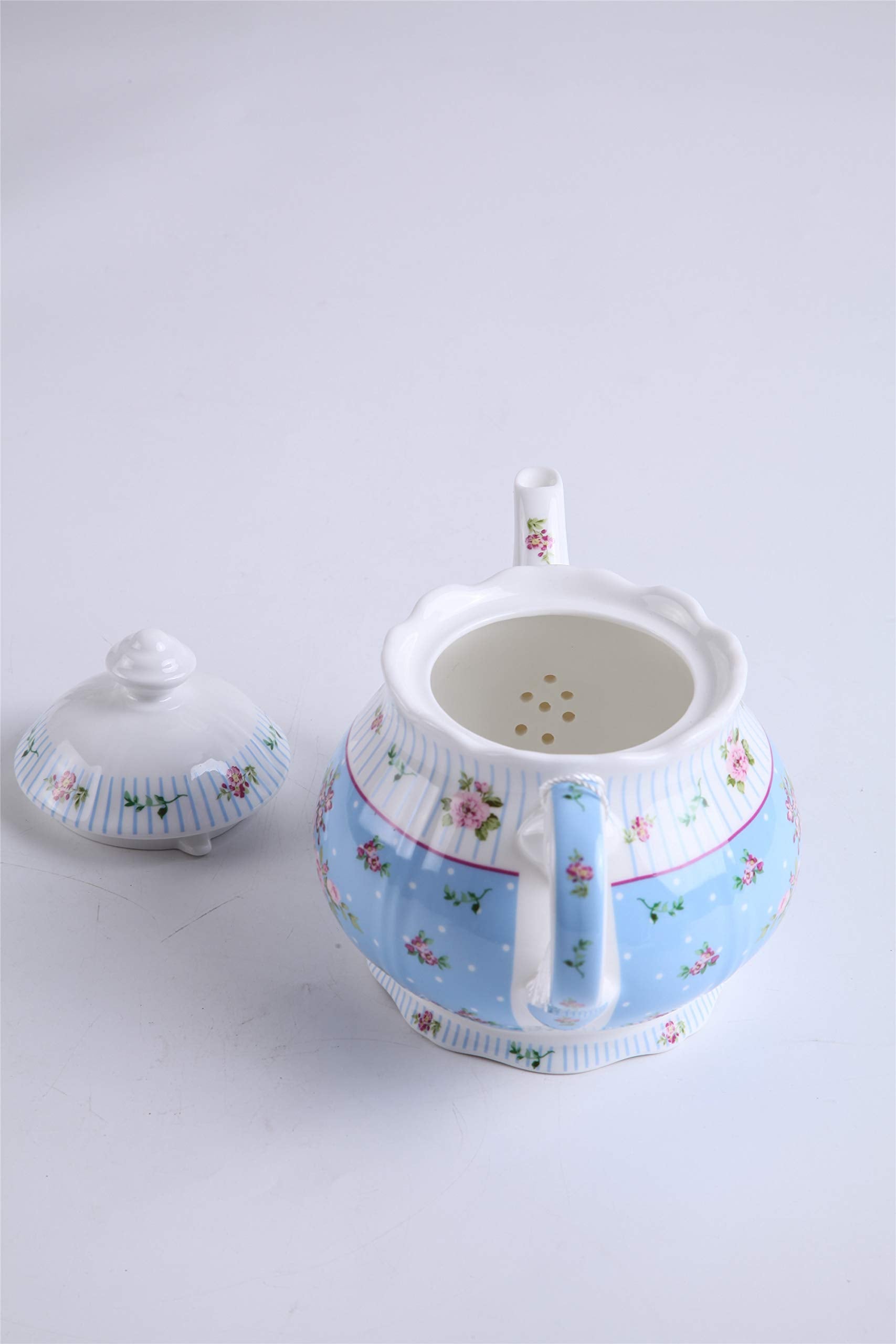 Porcelain Gift Set - Teapot, Sugar Bowl, Cream Milk Jug - Chic Vintage Floral - Gift Box (Blue Rose)