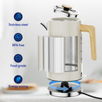 White Stainless Steel Cordless Electric Kettle with Wood Effect Handle