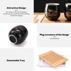 Japanese Tea Set, Black Porcelain - 1 Teapot, 6 Tea Cups, 1 Tea Tray, 1 Stainless Infuser