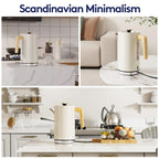 White Stainless Steel Cordless Electric Kettle with Wood Effect Handle